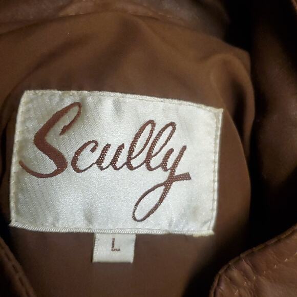 SCULLY LAMBSKIN genuine LEATHER brown cognac BOMBER JACKET large - Picture 9 of 12
